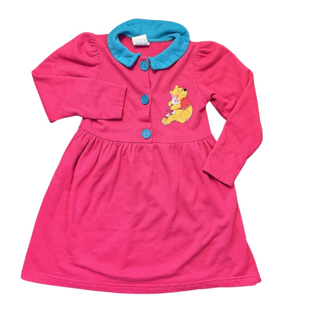 VTG Disney Winnie The Pooh Piglet girls Dress 6 Pink Big Buttons Y2K 5 USA 90s